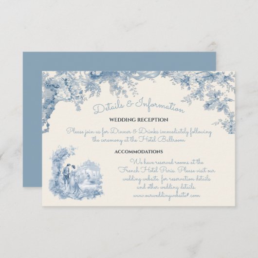 Toile Floral chateau Hochzeitsdetails Einladung (Vorne/Hinten)