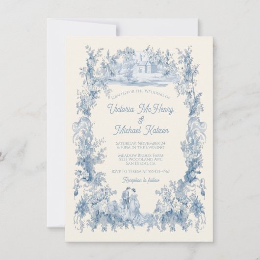 Toile Floral chateau Wedding Einladung (Vorderseite)