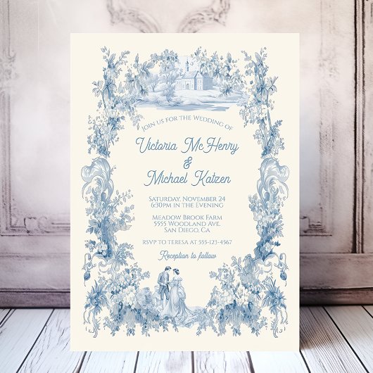 Toile Floral chateau Wedding Einladung