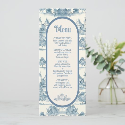 Toile Floral chateau Wedding Menu Menükarte (Stehend Vorderseite)
