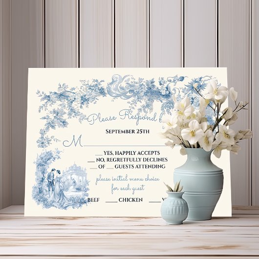 Toile Floral chateau Wedding RSVP Einladung