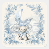 Toile Floral Teddy Bear Carriage Baby Dusche Quadratischer Aufkleber (Vorderseite)