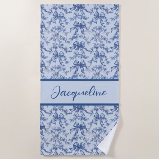 Toile French Blue Coquette Bow Wedding Party Strandtuch (Vorderseite)