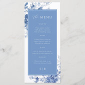 Toile French Blue Floral Wedding Menu Menükarte (Vorderseite)