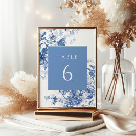 Toile French Blue Floral Wedding Tischnummer Sign