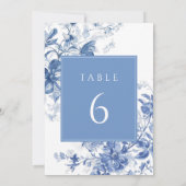 Toile French Blue Floral Wedding Tischnummer Sign (Rückseite)