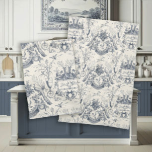 Toile French Blue Vintage Pfau Hahn und Kaninchen Geschirrtuch