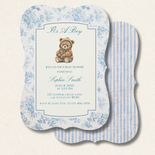 Toile French Dusty Blue Floral Vintage Teddybär Einladung