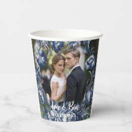 Toile French Vintag Blue Floral Wedding Pappbecher