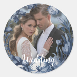 Toile French Vintag Blue Floral Wedding Runder Aufkleber