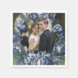 Toile French Vintag Blue Floral Wedding Serviette