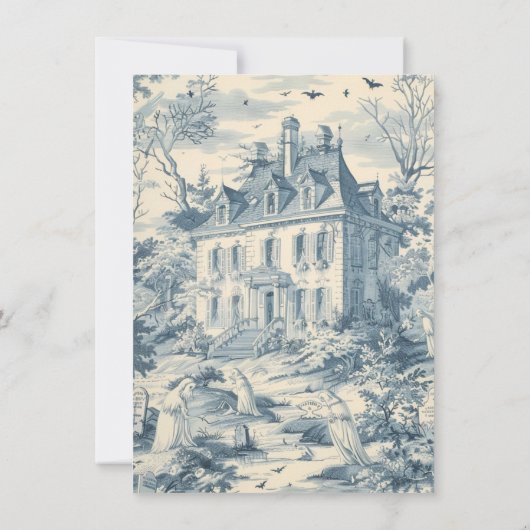 Toile Ghosted Halloween-Schloss Hochzeit Einladung (Rückseite)