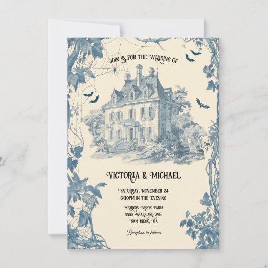 Toile Ghosted Halloween-Schloss Hochzeit Einladung (Vorderseite)