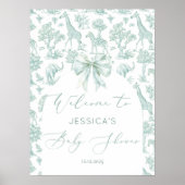 Toile Green Safari Tiere Babydusche Willkommen Poster (Vorne)