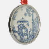 Toile in Blau und Weiß Silbernes Ornament (Rechts)