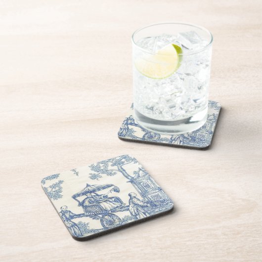 Toile in Blauem u. in weißem Getränkeuntersetzer (Rechte Seite)