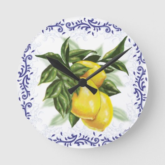 Toile Lemons Clock Runde Wanduhr (Vorderseite)