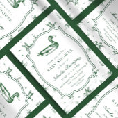 Toile Mallard Duck Neutral Gingham Baby Shower Einladung