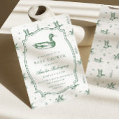 Toile Mallard Duck Neutral Gingham Baby Shower Einladung