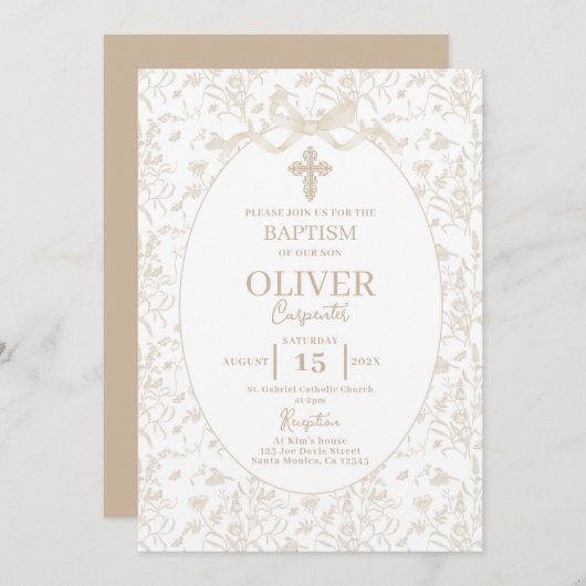 Toile Neutrale Taufe Einladung (Vorne/Hinten)