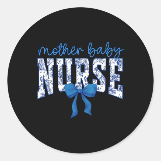 Toile Nurse Bow Blue Coquette Mutter Ba Runder Aufkleber (Vorderseite)