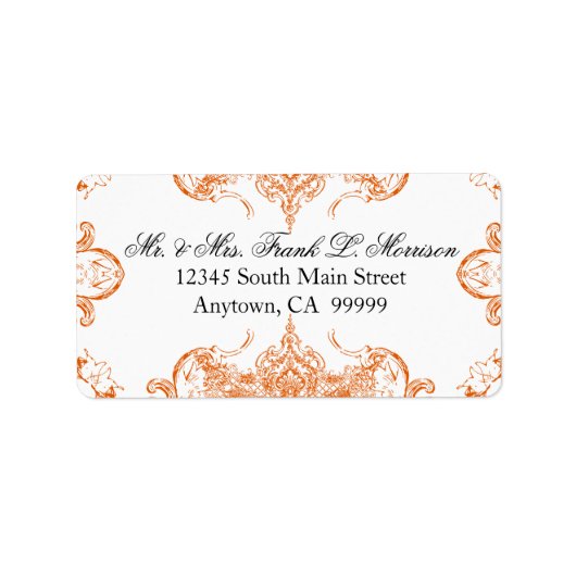 Toile Orange n White Damask Swirl Wedding Labels Adressaufkleber (Vorne)