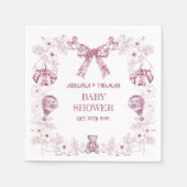 Toile Pastel Pink Retro Bärenspielzeug Babydusche Serviette (Vorderseite)