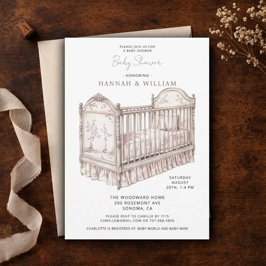 Toile Pink Baby Shower Einladung