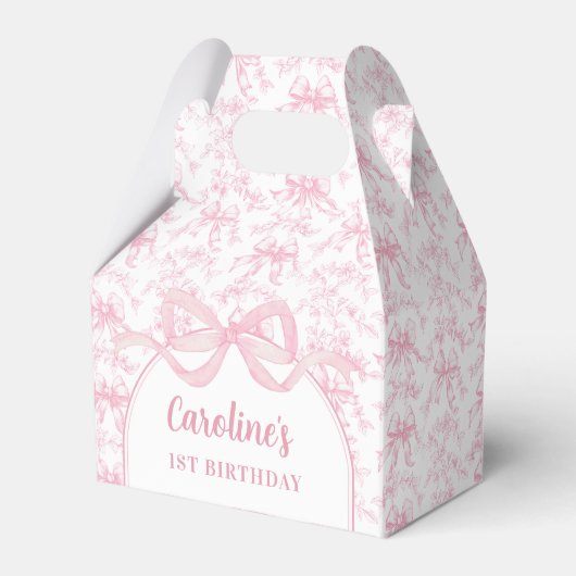 Toile Pink Bow Birthday Favor Box Geschenkschachtel (Vorderseite)