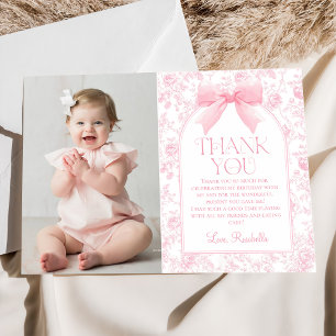 Toile Pink Bow Chinoiserie Girl Birthday Foto Dankeskarte