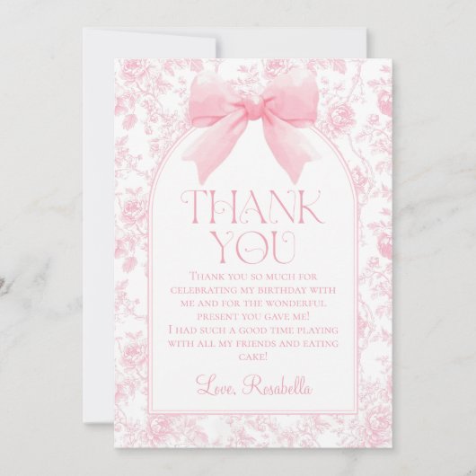 Toile Pink Bow Chinoiserie Girl Dankeskarte (Vorderseite)