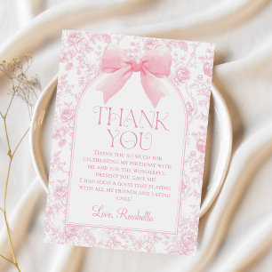 Toile Pink Bow Chinoiserie Girl Dankeskarte