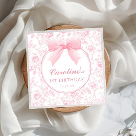 Toile Pink Bow Floral Chinoiserie Birthday Napkins Serviette
