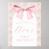 Toile Pink Bow Geburtstag Begrüßungszeichen Poster (Vorne)