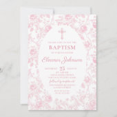 Toile Pink Bow Taufe Girl Einladung (Vorderseite)
