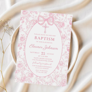 Toile Pink Bow Taufe Girl Einladung