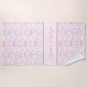 Toile Pink Coquette Bow Wedding Party Strandtuch (Vorderseite)