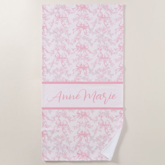 Toile Pink Coquette Bow Wedding Party Strandtuch (Vorderseite)