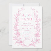 Toile Pink Floral Bridal Brunch Einladung (Vorderseite)