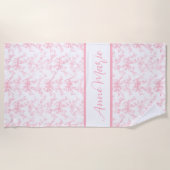 Toile Pink und White Coquette Bow Wedding Party Strandtuch (Vorderseite)