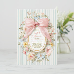 Toile Rosa Schleife Cottagecore Florale Babyparty Einladung