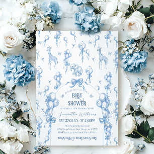 Toile Safari Animal All Blue Balloon Baby Dusche Einladung