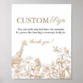 Toile Safari Baby Shower Custom Text Sign Poster (Vorne)