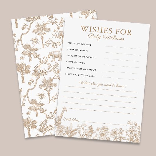 Toile Safari Baby Shower Wishes for Baby Game Card Einladung