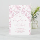 Toile Safari Rosa Mädchen Taufe Einladung (Stehend Vorderseite)