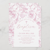 Toile Safari Rosa Mädchen Taufe Einladung (Vorne/Hinten)