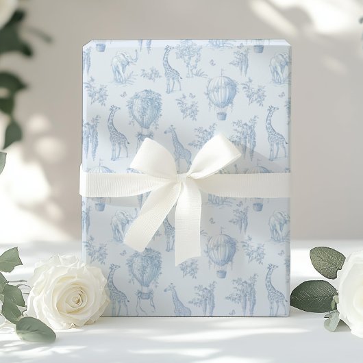 Toile Safari Tiere Blaue Luftballons Geschenkpapier