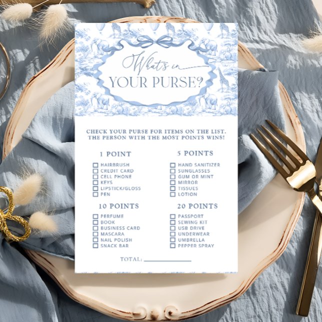 Toile Safari Was in Ihrem Purse Baby Shower Game (Von Creator hochgeladen)