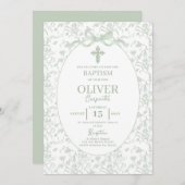 Toile Sage Grüne Taufe Einladung (Vorne/Hinten)