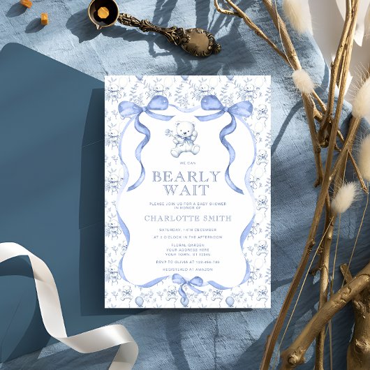 Toile Teddy Bear Babydusche Einladung